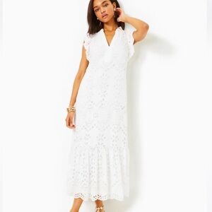 Lilly Pulitzer KLAUDIE RUFFLE SLEEVE EYELET MIDI DRESS size 6